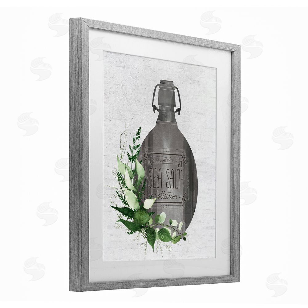 Lettered and Lined Vintage Bottle with Bathroom Herbs Gray Framed Print Under Glass Wall Art