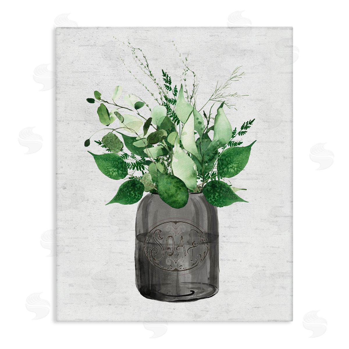 Lettered and Lined Vintage Soap Jar Herbs Stretched Canvas Wall Art Print