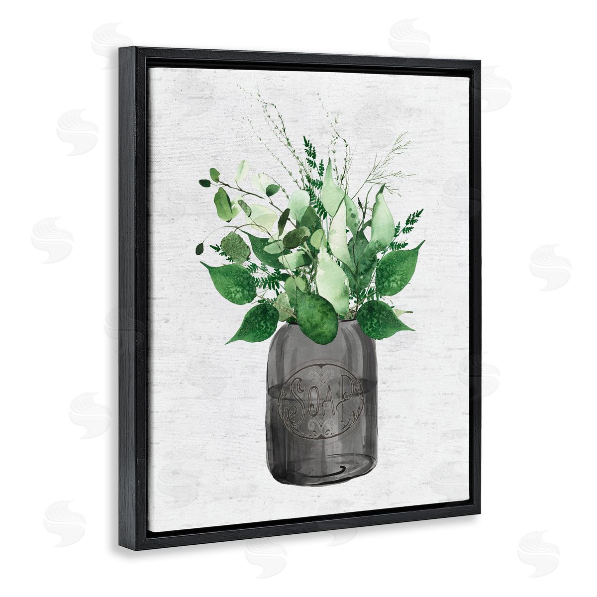 Lettered and Lined Vintage Soap Jar Herbs Black Floating Frame Canvas Wall Art Print