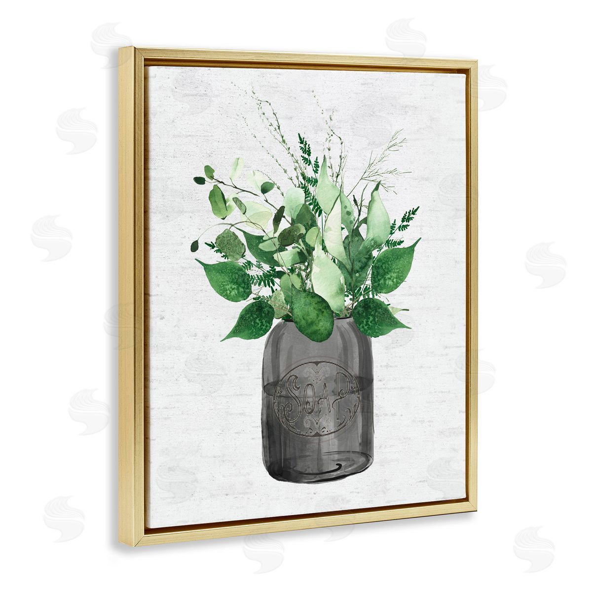 Lettered and Lined Vintage Soap Jar Herbs Gold Floating Frame Canvas Wall Art Print