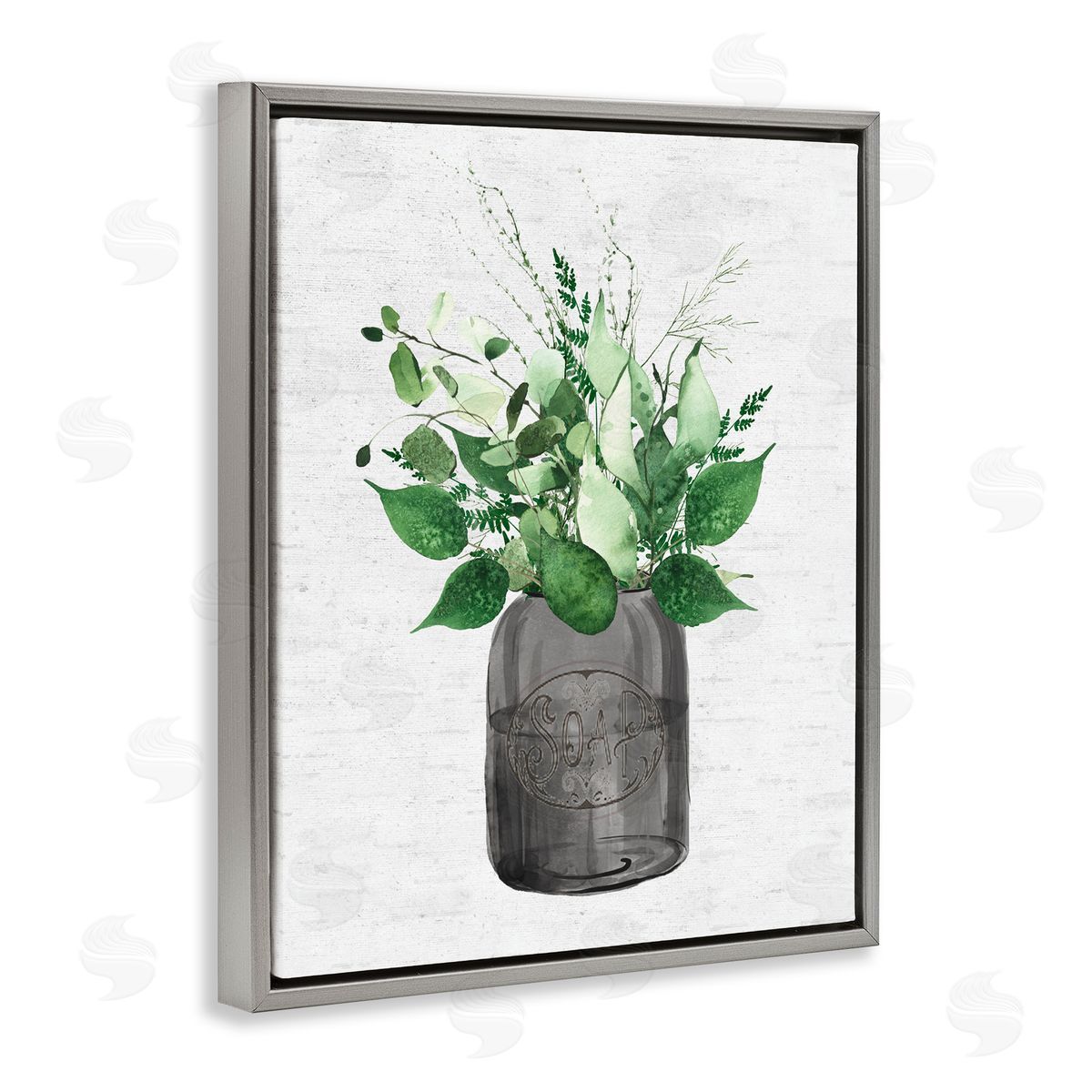Lettered and Lined Vintage Soap Jar Herbs Gray Floating Frame Canvas Wall Art Print