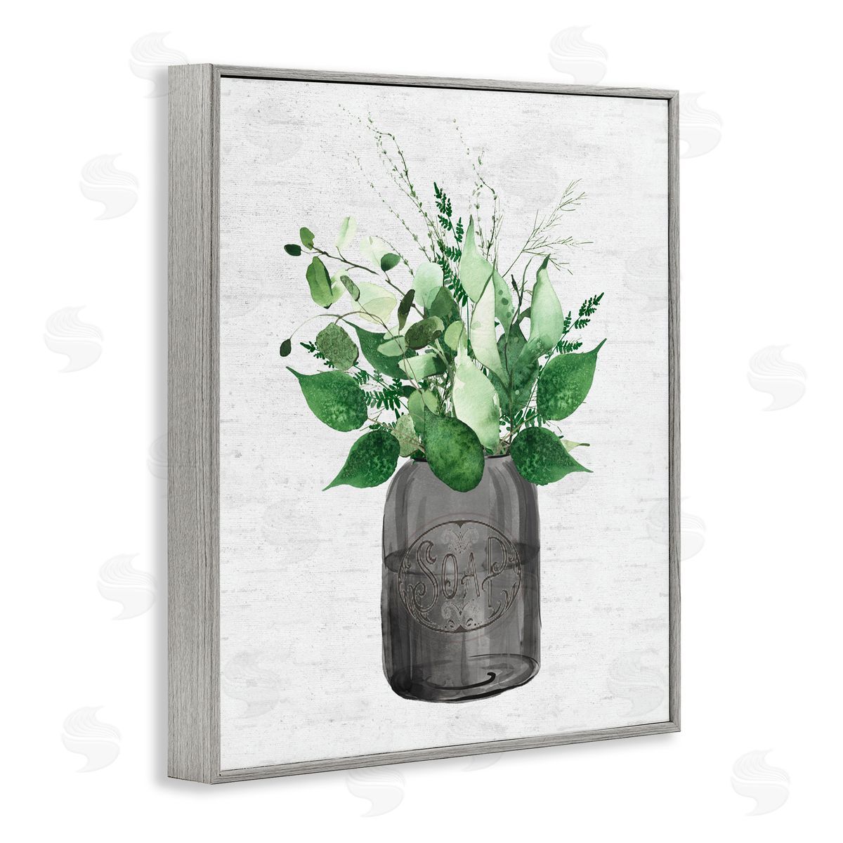 Lettered and Lined Vintage Soap Jar Herbs Gray Framed Giclee Print Wall Art