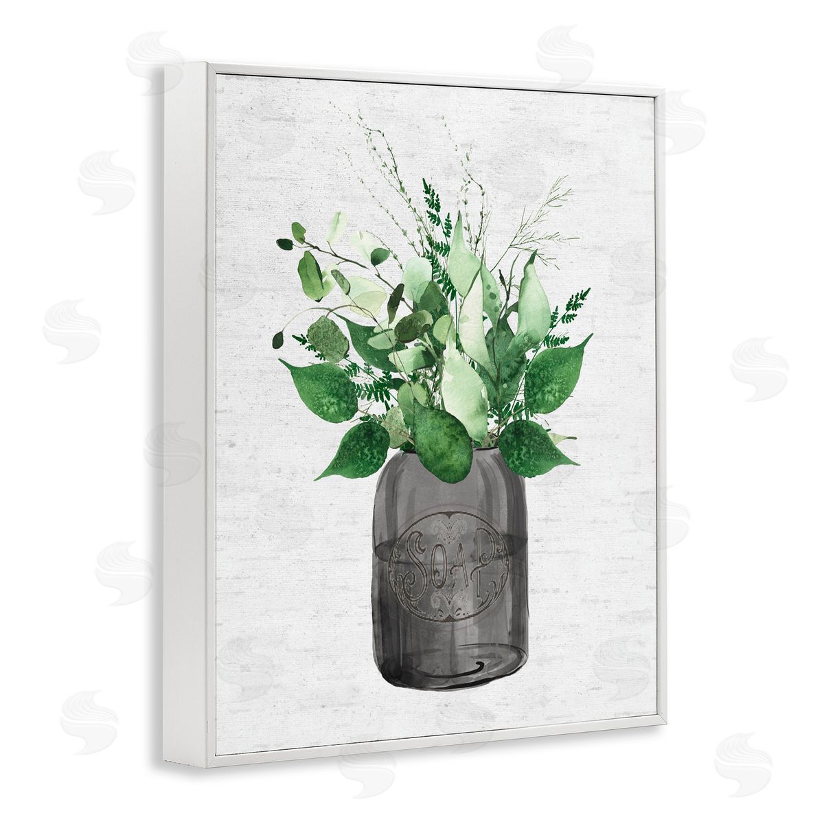 Lettered and Lined Vintage Soap Jar Herbs White Framed Giclee Print Wall Art