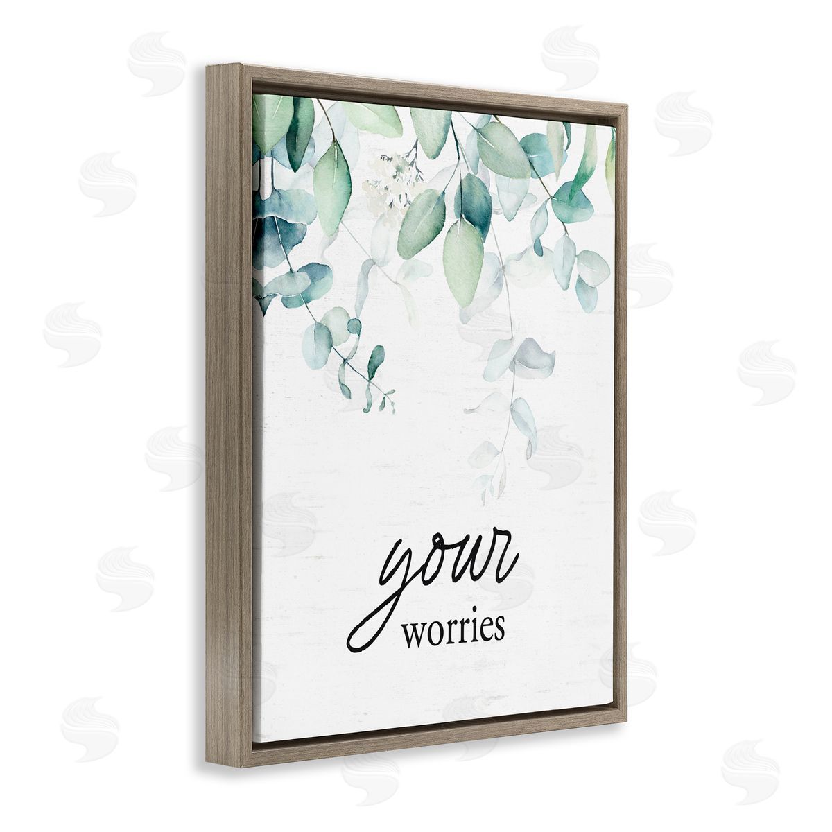 Lettered and Lined Your Worries Eucalyptus Brown Floating Frame Canvas Wall Art Print