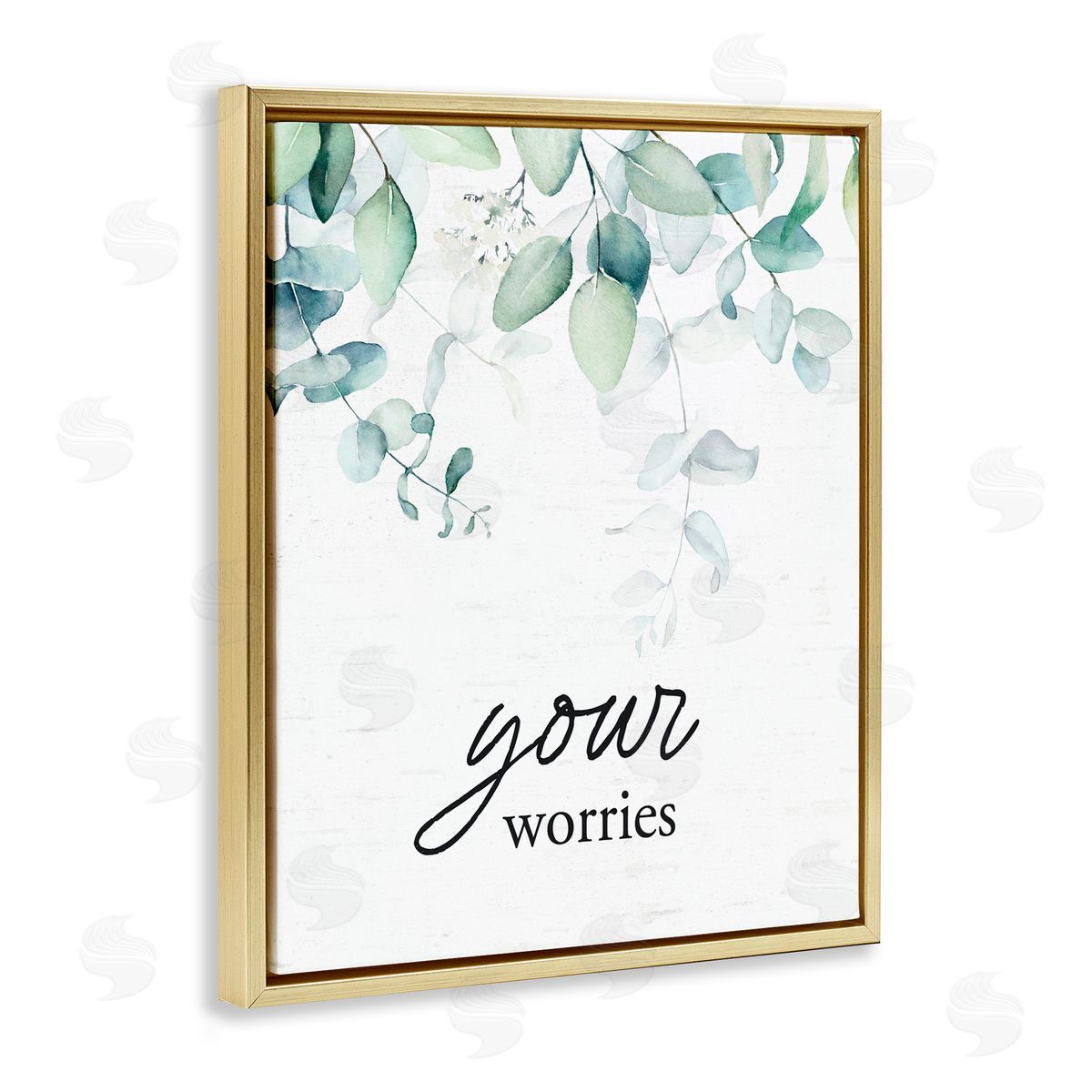 Lettered and Lined Your Worries Eucalyptus Gold Floating Frame Canvas Wall Art Print