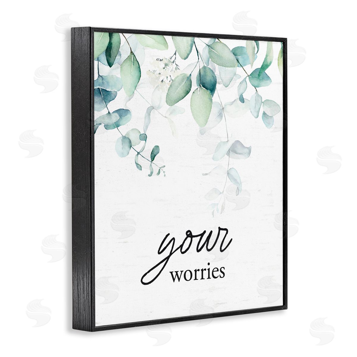 Lettered and Lined Your Worries Eucalyptus Black Framed Giclee Print Wall Art