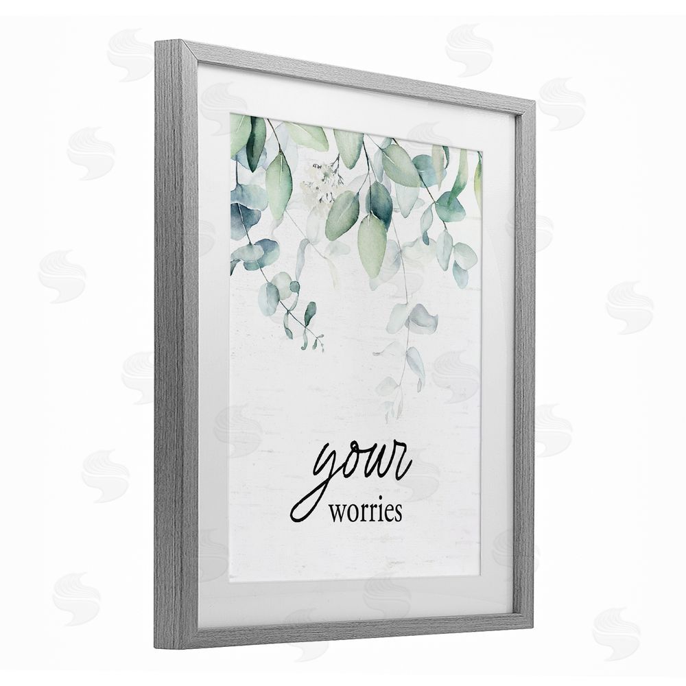 Lettered and Lined Your Worries Eucalyptus Gray Framed Print Under Glass Wall Art