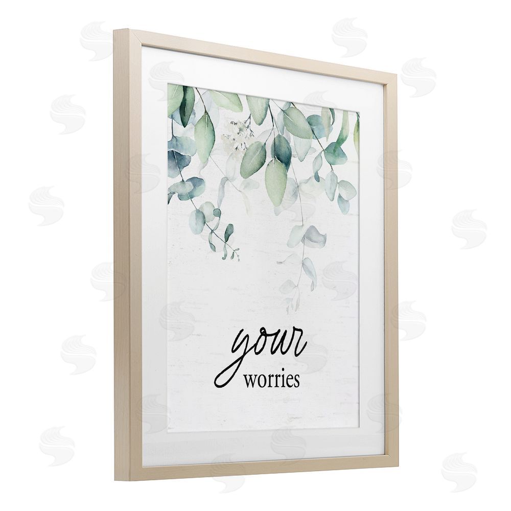 Lettered and Lined Your Worries Eucalyptus Brown Framed Print Under Glass Wall Art