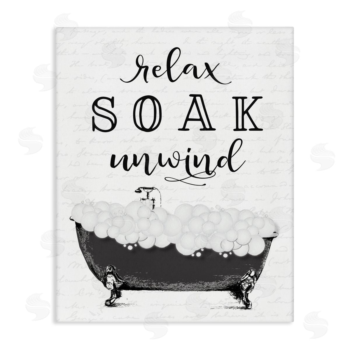 Lettered and Lined Soak Unwind Bubble Bath Stretched Canvas Wall Art Print