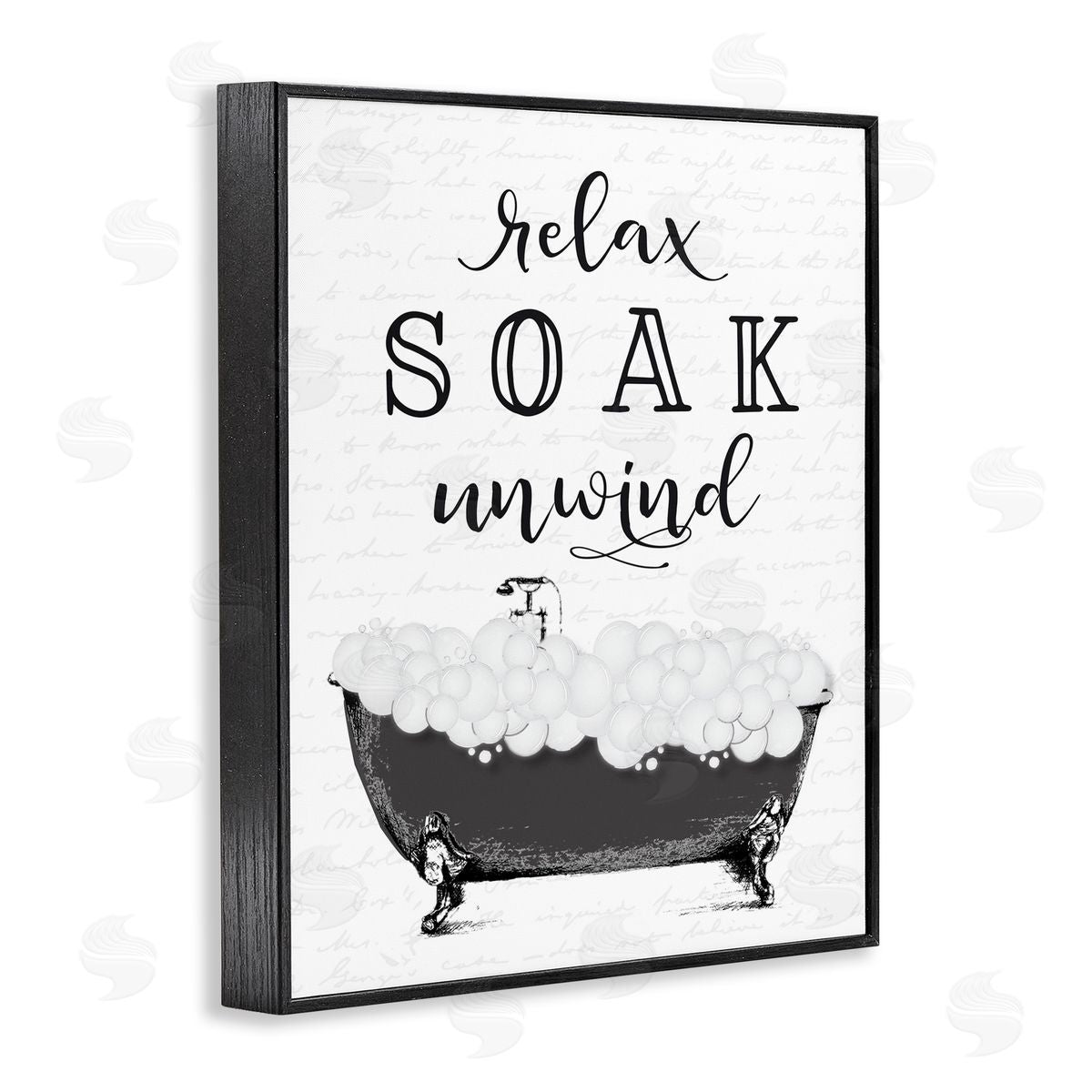 Lettered and Lined Soak Unwind Bubble Bath Black Framed Giclee Print Wall Art