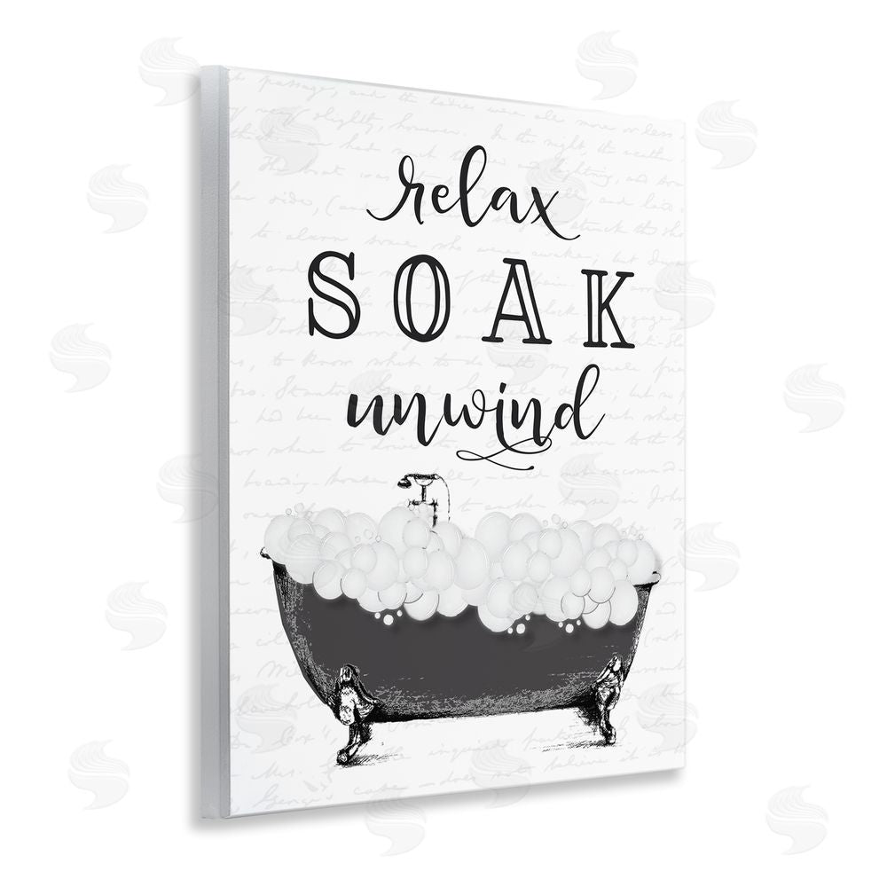 Lettered and Lined Soak Unwind Bubble Bath Wooden Wall Plaque Art Print