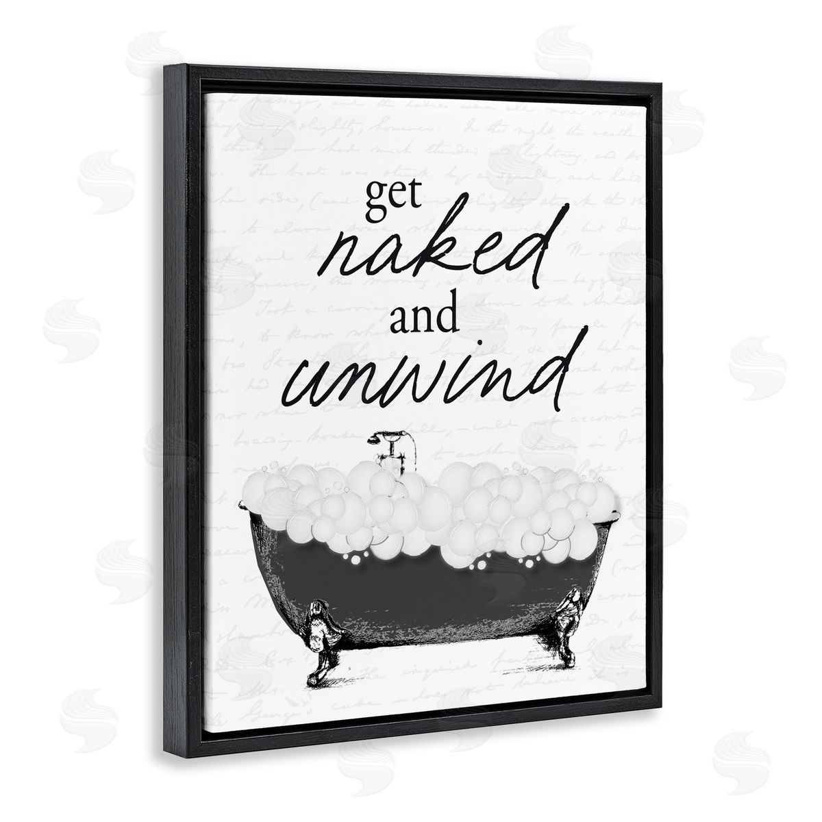 Lettered and Lined Unwind Bubble Bath Black Floating Frame Canvas Wall Art Print