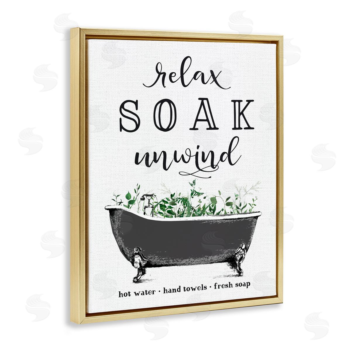 Lettered and Lined Vintage Bathing Reminders Gold Floating Frame Canvas Wall Art Print