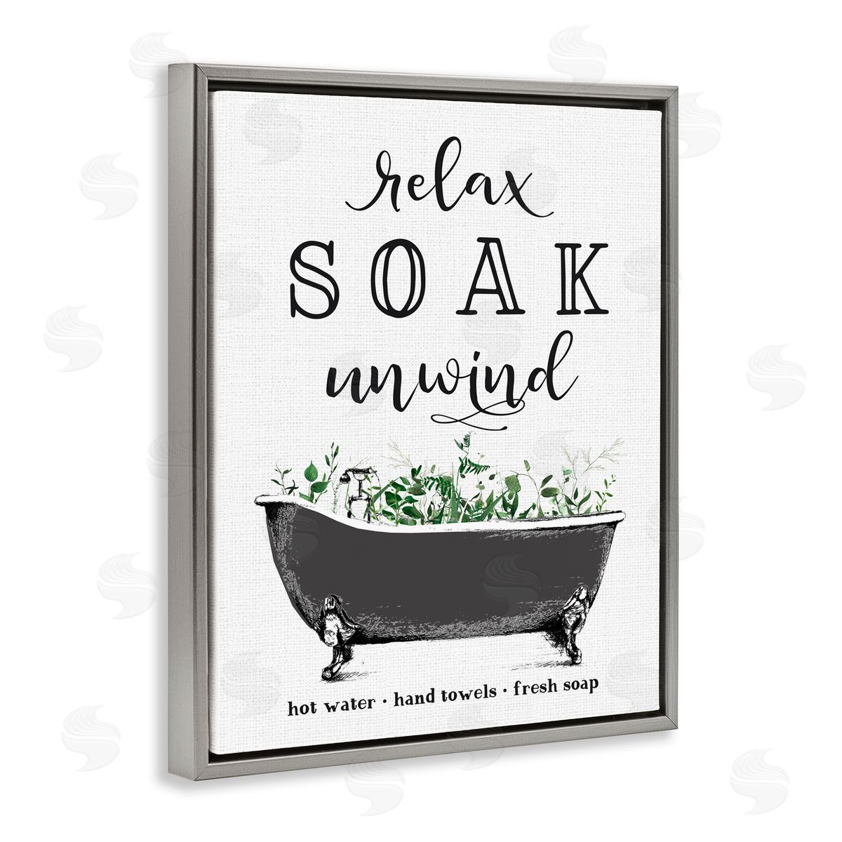 Lettered and Lined Vintage Bathing Reminders Gray Floating Frame Canvas Wall Art Print