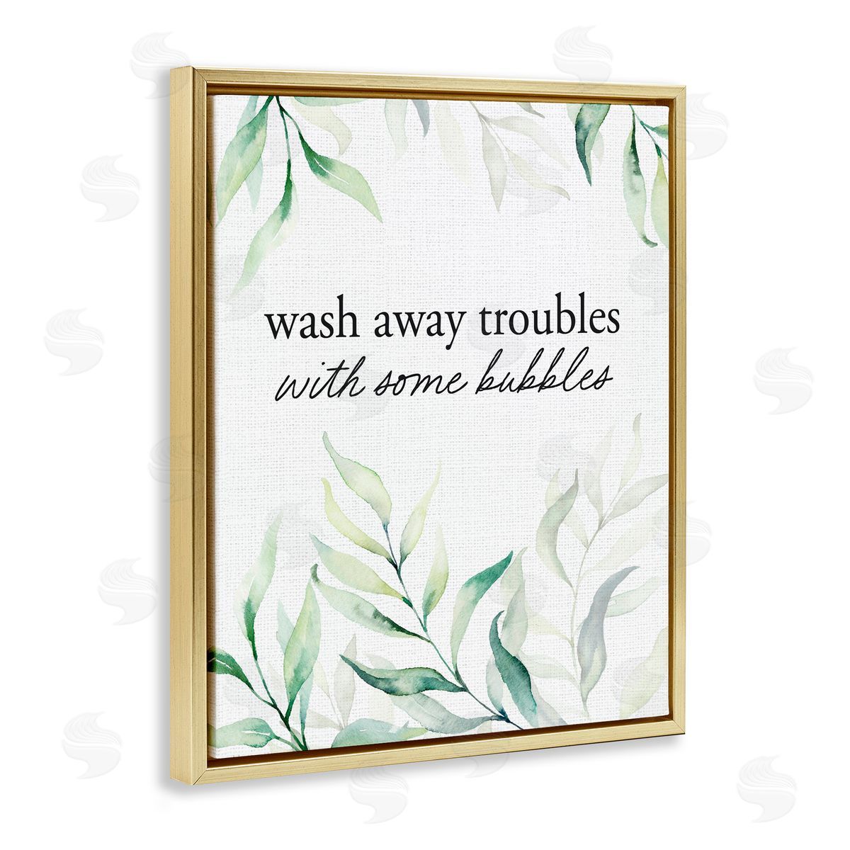 Lettered and Lined Zen Wash Away Troubles Gold Floating Frame Canvas Wall Art Print