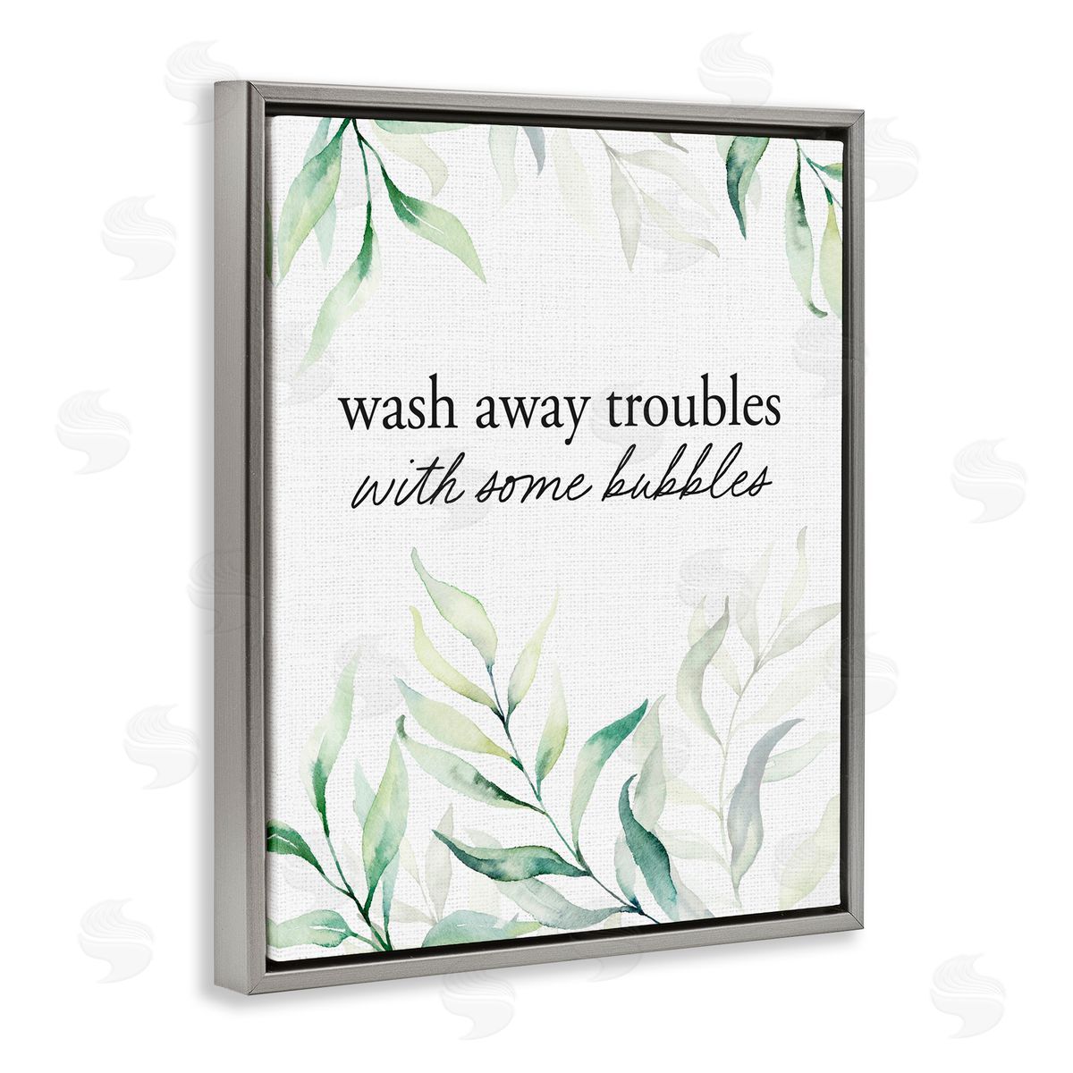 Lettered and Lined Zen Wash Away Troubles Gray Floating Frame Canvas Wall Art Print