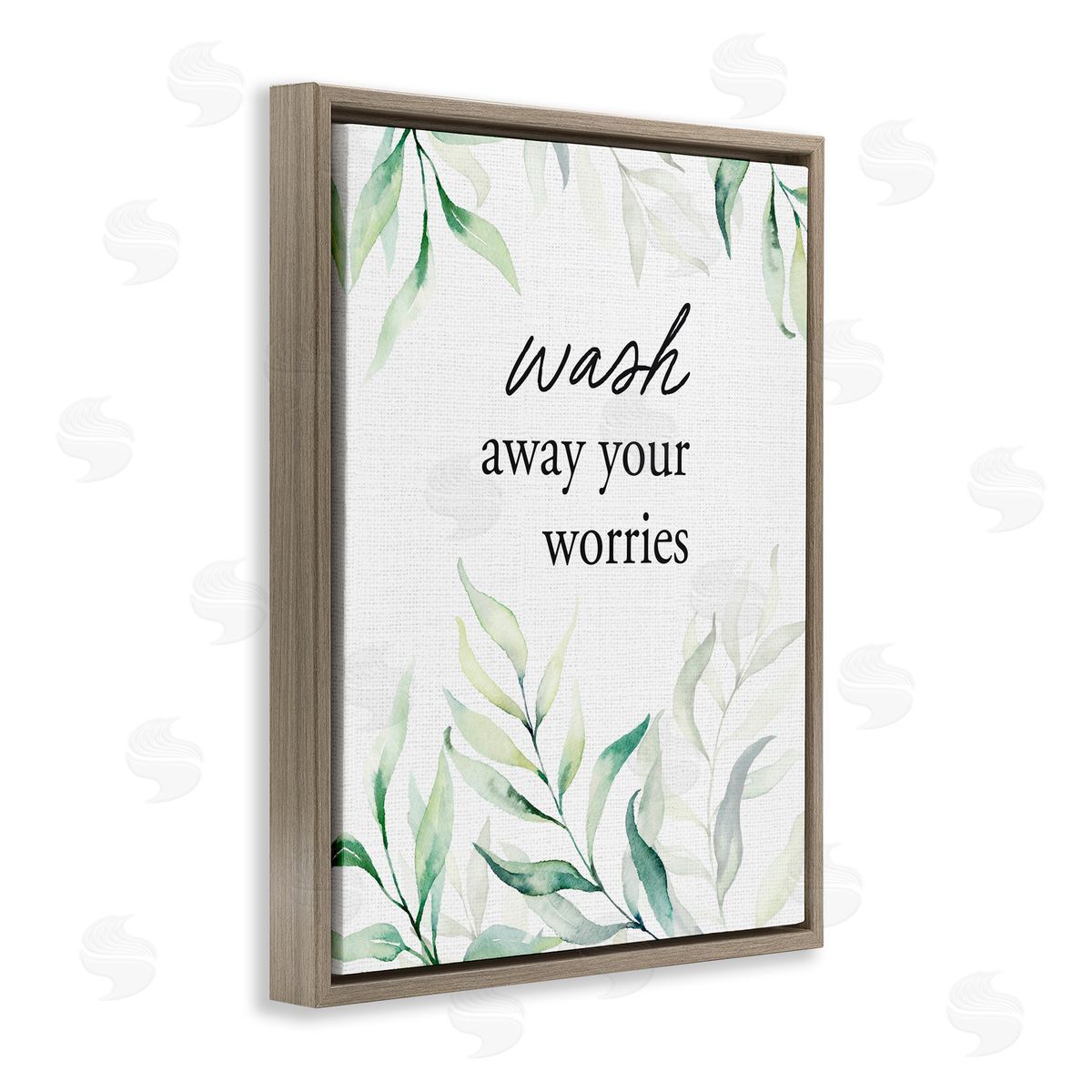 Lettered and Lined Wash Away Worries Greenery Brown Floating Frame Canvas Wall Art Print