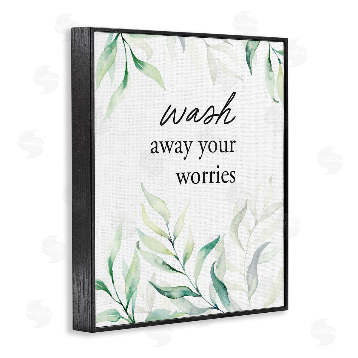 Lettered and Lined Wash Away Worries Greenery Black Framed Giclee Print Wall Art