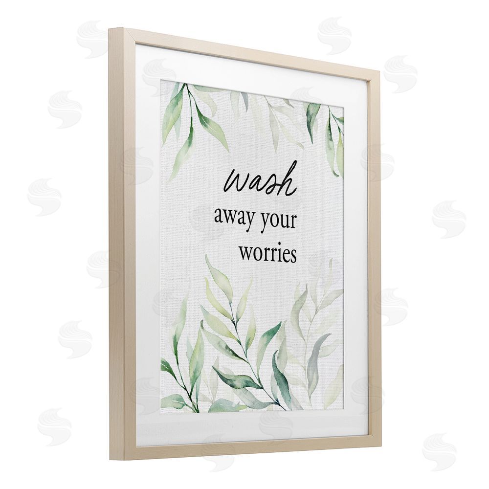 Lettered and Lined Wash Away Worries Greenery Brown Framed Print Under Glass Wall Art