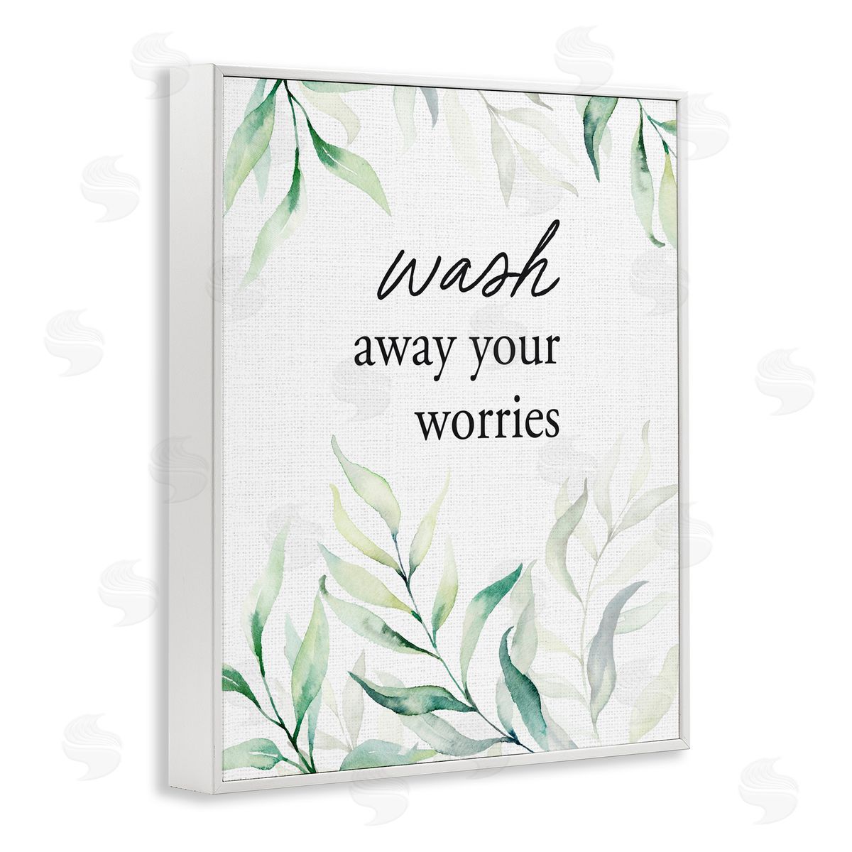 Lettered and Lined Wash Away Worries Greenery White Framed Giclee Print Wall Art