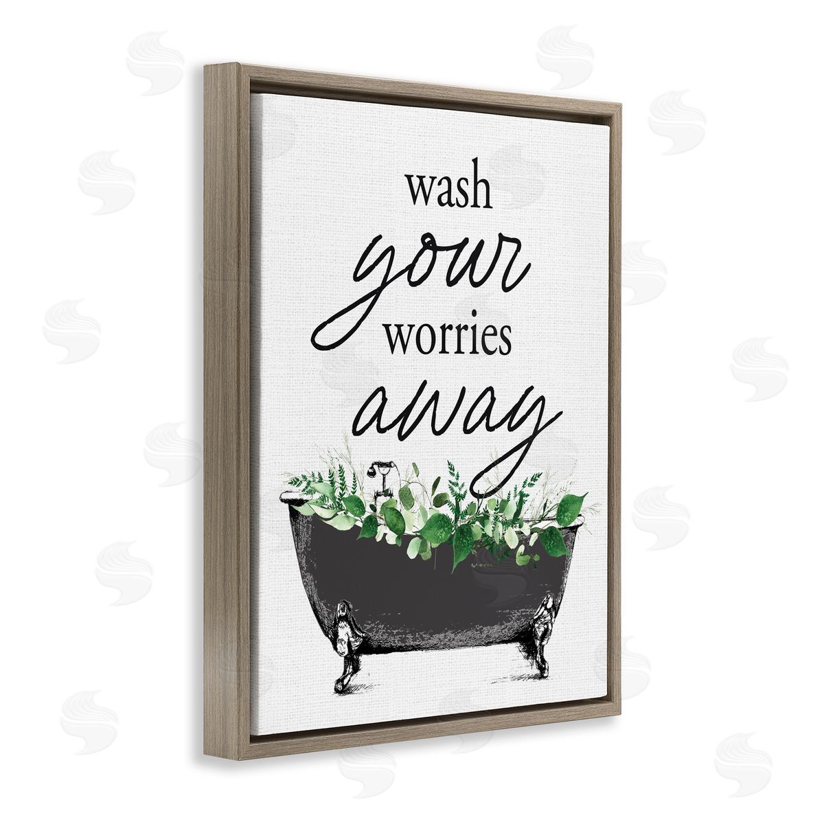 Lettered and Lined Wash Worries Away Herbs Brown Floating Frame Canvas Wall Art Print