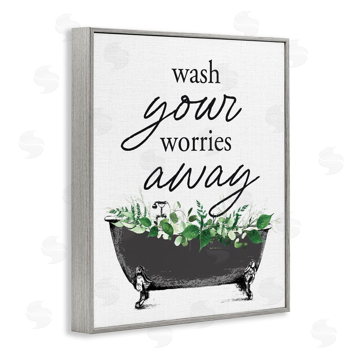Lettered and Lined Wash Worries Away Herbs Gray Framed Giclee Print Wall Art