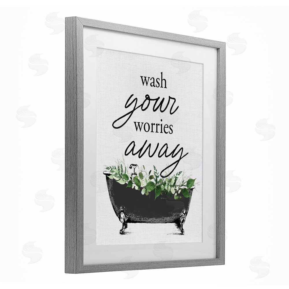 Lettered and Lined Wash Worries Away Herbs Gray Framed Print Under Glass Wall Art
