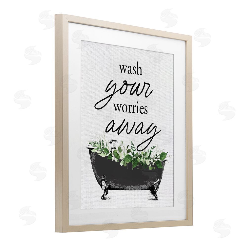 Lettered and Lined Wash Worries Away Herbs Brown Framed Print Under Glass Wall Art