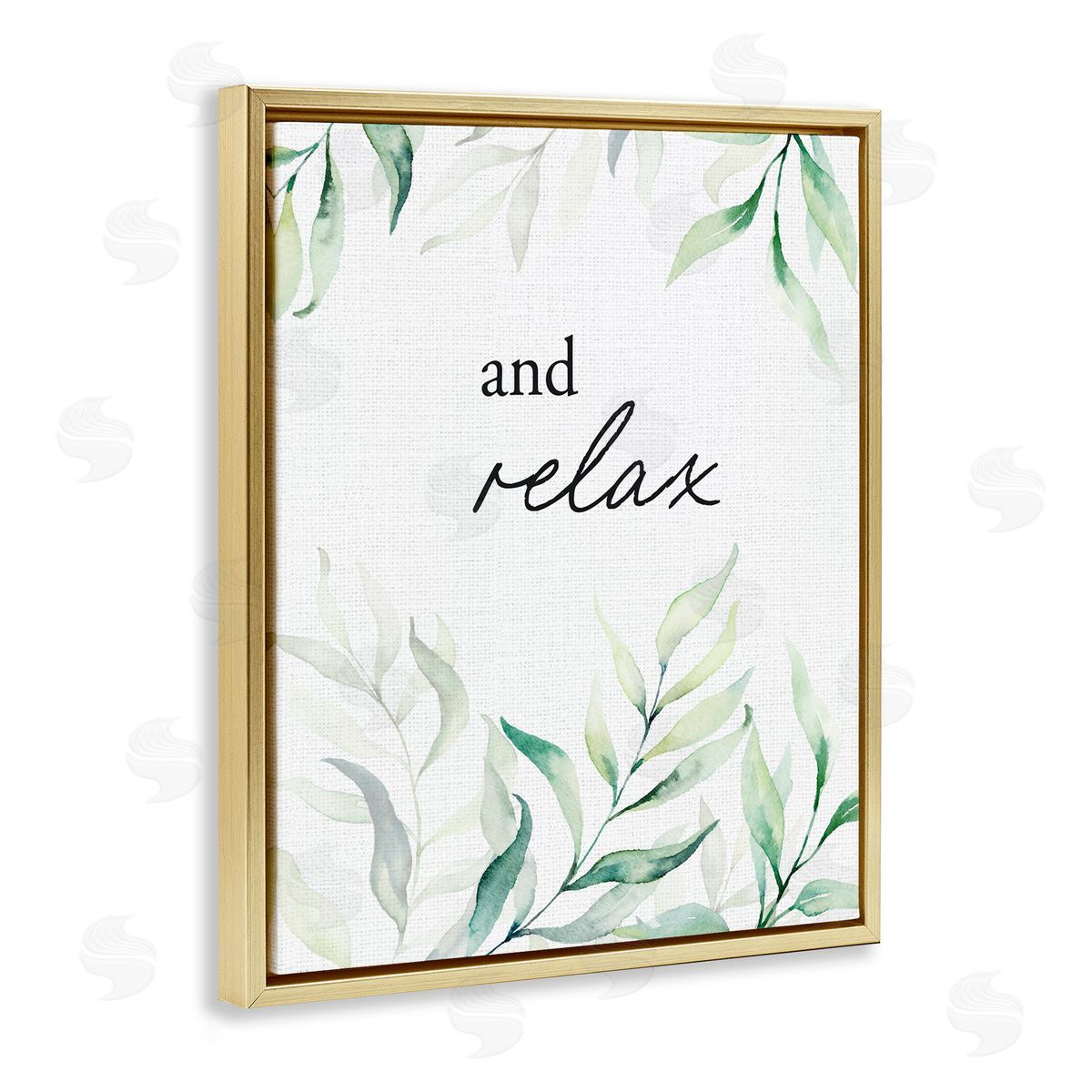 Lettered and Lined And Relax Soothing Greenery Gold Floating Frame Canvas Wall Art Print