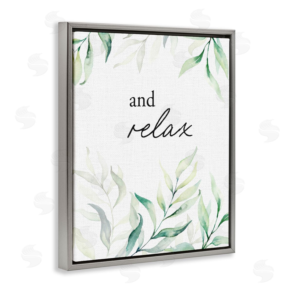 Lettered and Lined And Relax Soothing Greenery Gray Floating Frame Canvas Wall Art Print