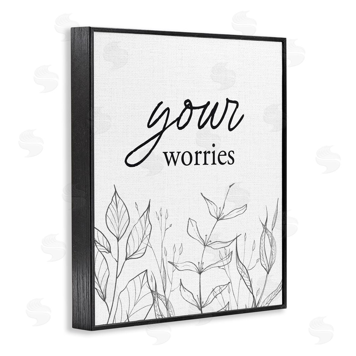 Lettered and Lined Your Worries Minimalist Leaves Black Framed Giclee Print Wall Art