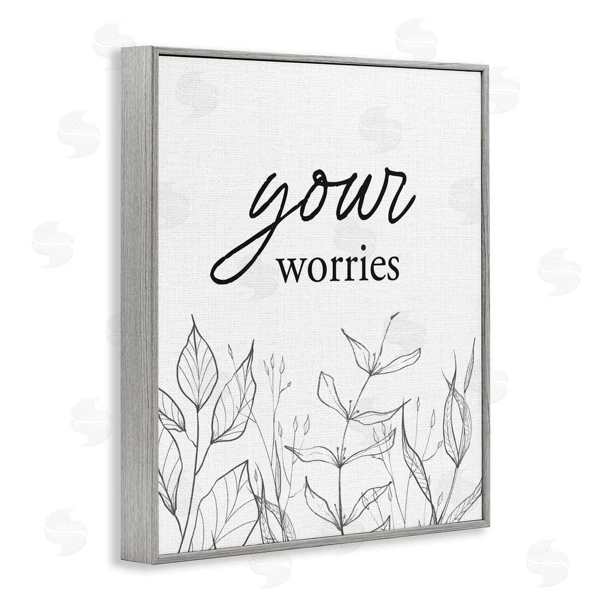 Lettered and Lined Your Worries Minimalist Leaves Gray Framed Giclee Print Wall Art