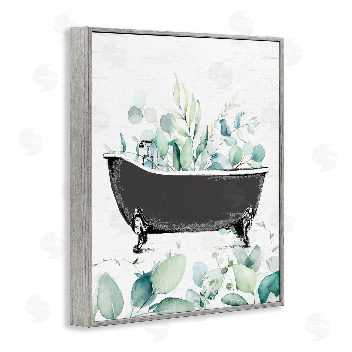 Lettered and Lined Eucalyptus Leaves Bathtub Gray Framed Giclee Print Wall Art