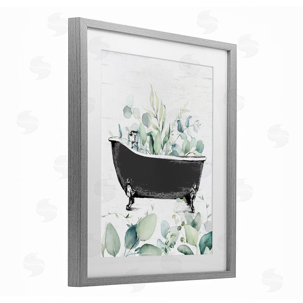 Lettered and Lined Eucalyptus Leaves Bathtub Gray Framed Print Under Glass Wall Art