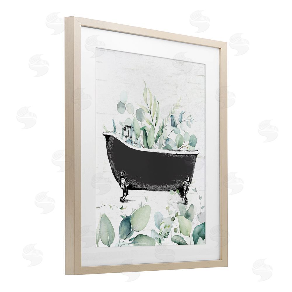 Lettered and Lined Eucalyptus Leaves Bathtub Brown Framed Print Under Glass Wall Art