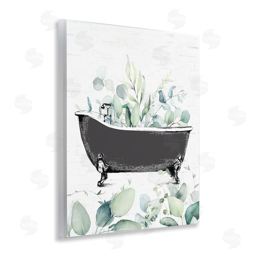 Lettered and Lined Eucalyptus Leaves Bathtub Wooden Wall Plaque Art Print