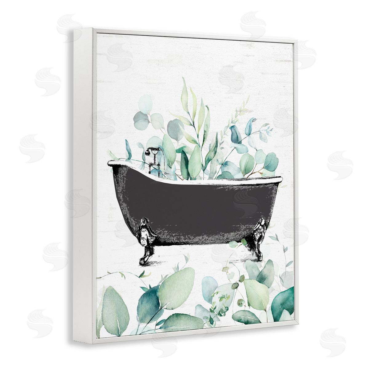 Lettered and Lined Eucalyptus Leaves Bathtub White Framed Giclee Print Wall Art