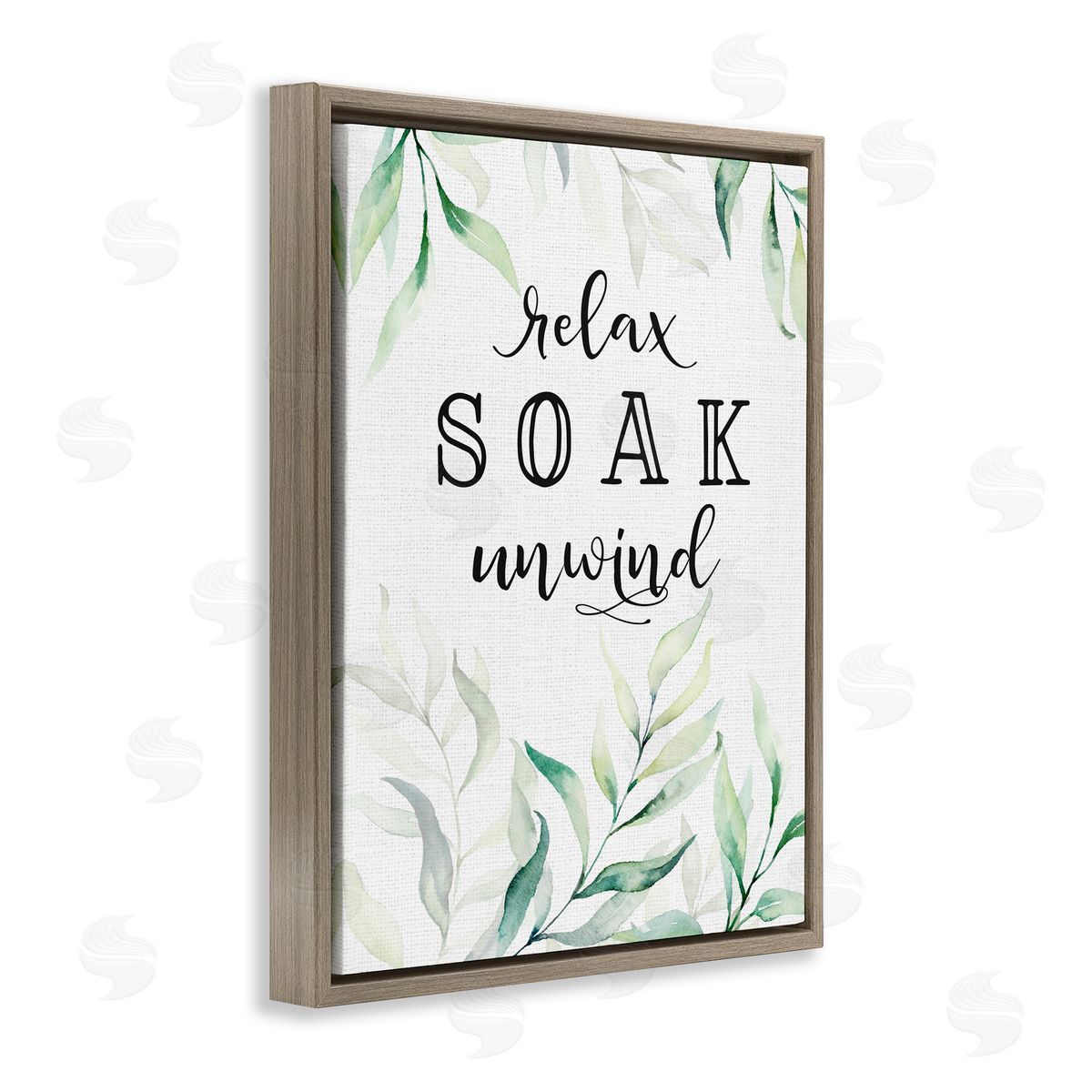 Lettered and Lined Soak & Unwind with Leaves Brown Floating Frame Canvas Wall Art Print