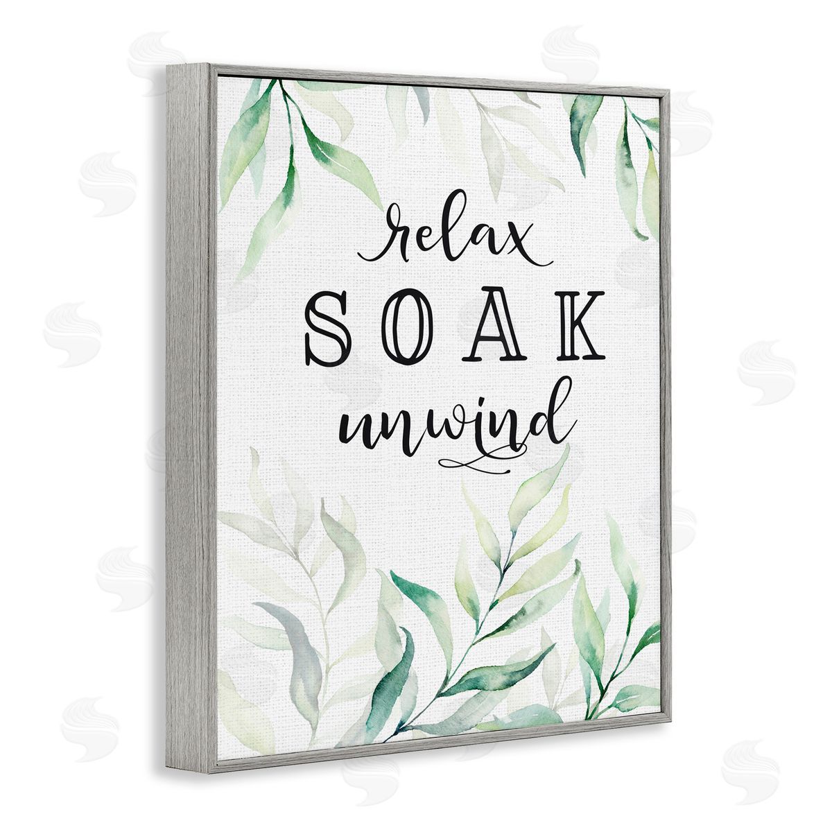 Lettered and Lined Soak & Unwind with Leaves Gray Framed Giclee Print Wall Art