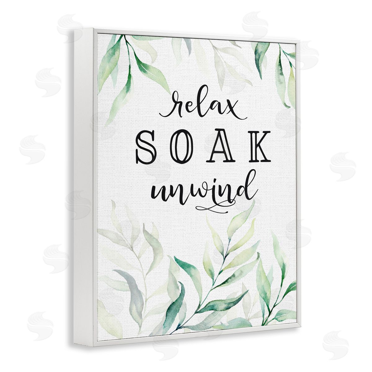 Lettered and Lined Soak & Unwind with Leaves White Framed Giclee Print Wall Art