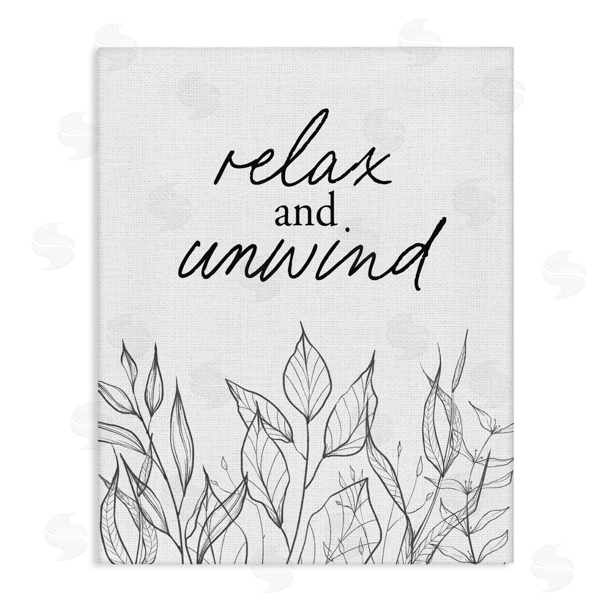 Lettered and Lined Relax Unwind Minimalist Leaves Stretched Canvas Wall Art Print