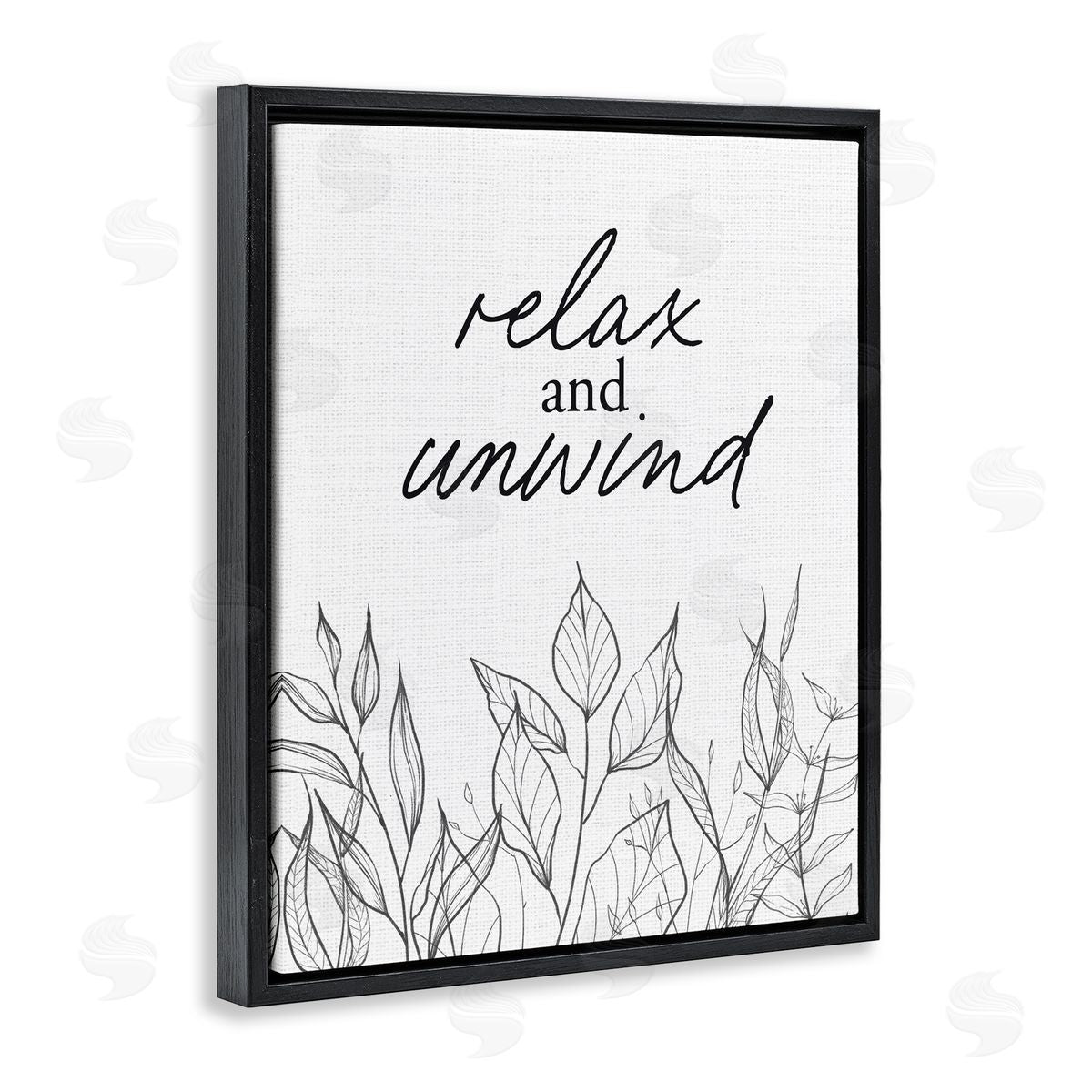 Lettered and Lined Relax Unwind Minimalist Leaves Black Floating Frame Canvas Wall Art Print
