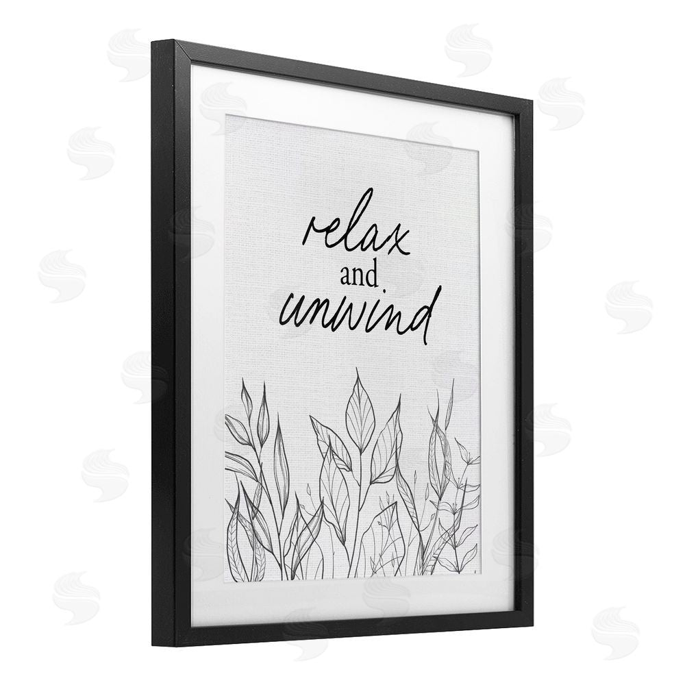 Lettered and Lined Relax Unwind Minimalist Leaves Black Framed Print Under Glass Wall Art