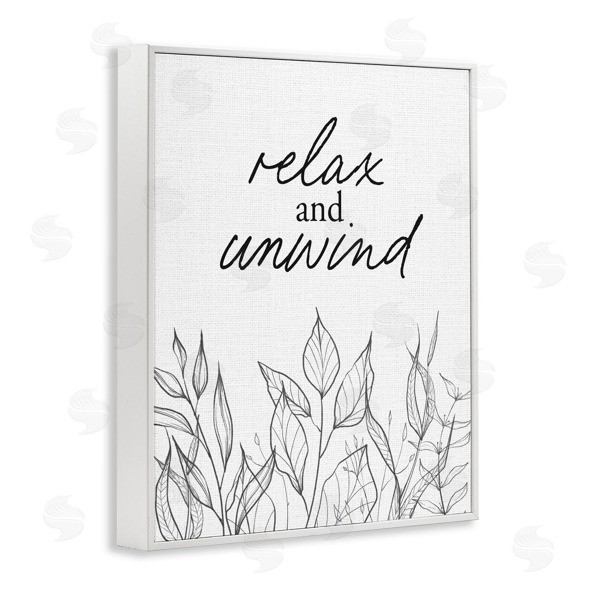 Lettered and Lined Relax Unwind Minimalist Leaves White Framed Giclee Print Wall Art