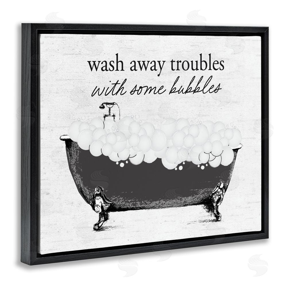 Lettered and Lined Uplifting Bubble Bath Rhyme Black Floating Frame Canvas Wall Art Print