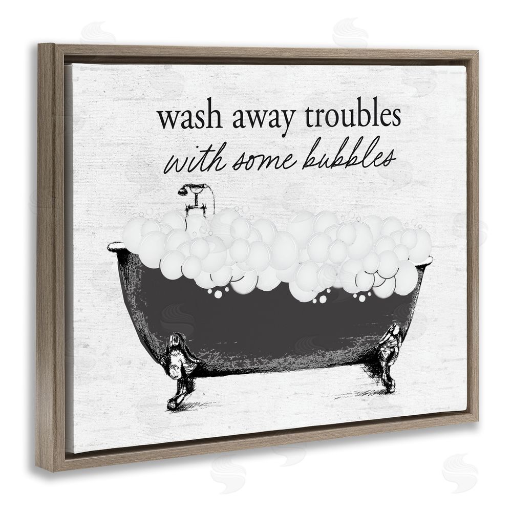 Lettered and Lined Uplifting Bubble Bath Rhyme Brown Floating Frame Canvas Wall Art Print