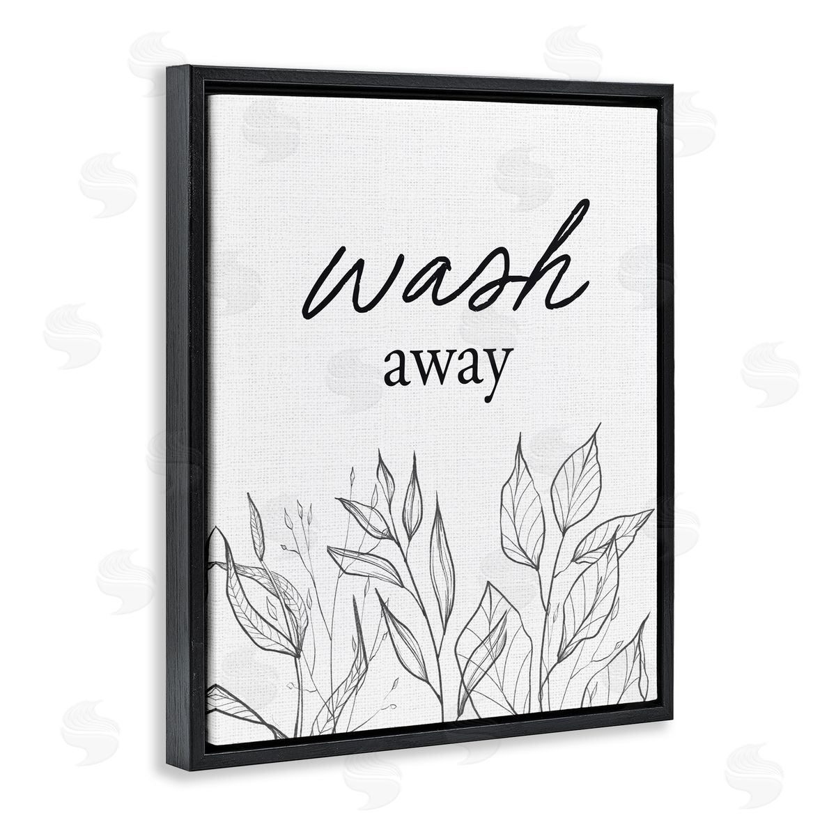 Lettered and Lined Minimalist Leaves Wash Away Black Floating Frame Canvas Wall Art Print