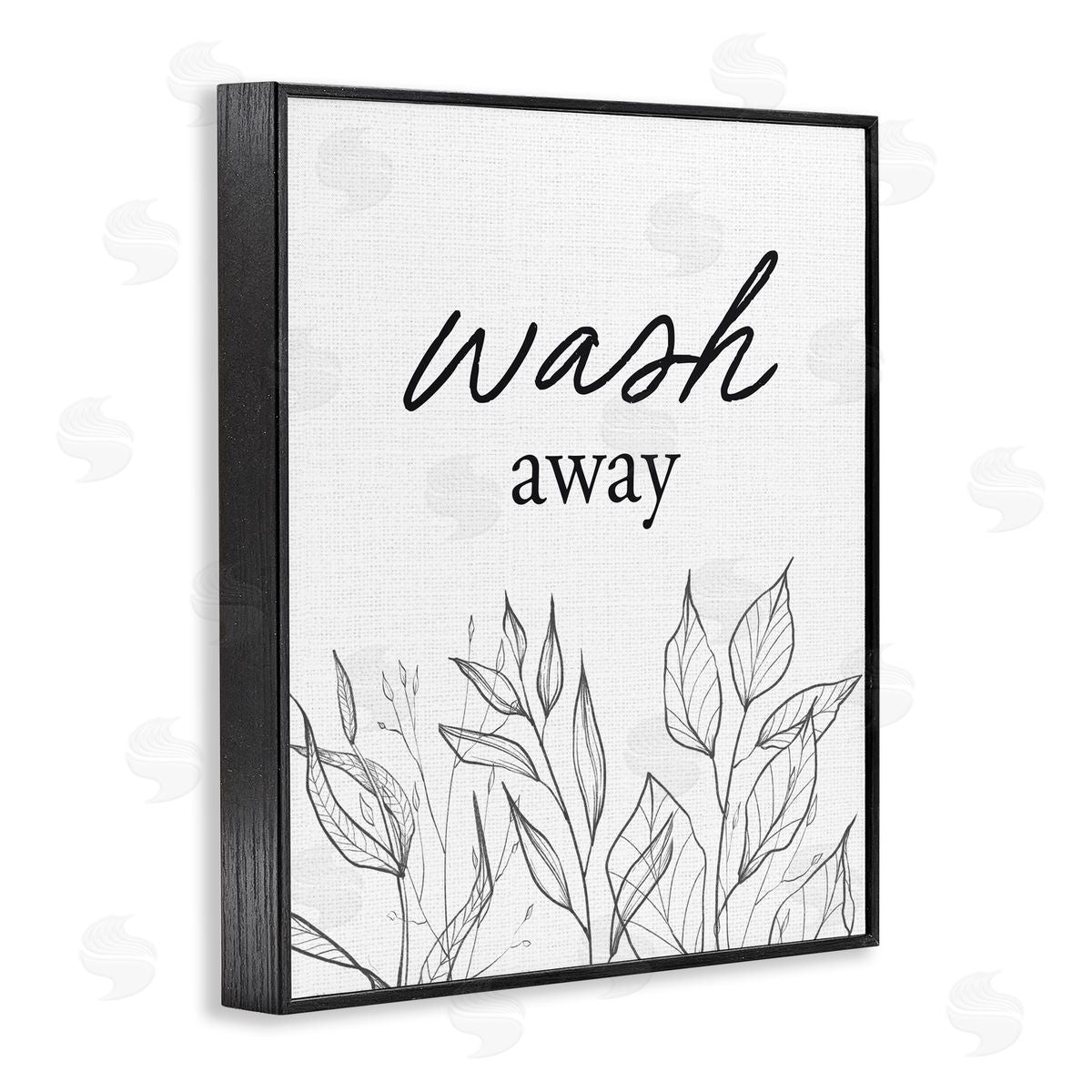 Lettered and Lined Minimalist Leaves Wash Away Black Framed Giclee Print Wall Art