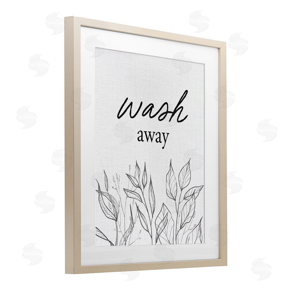 Lettered and Lined Minimalist Leaves Wash Away Brown Framed Print Under Glass Wall Art