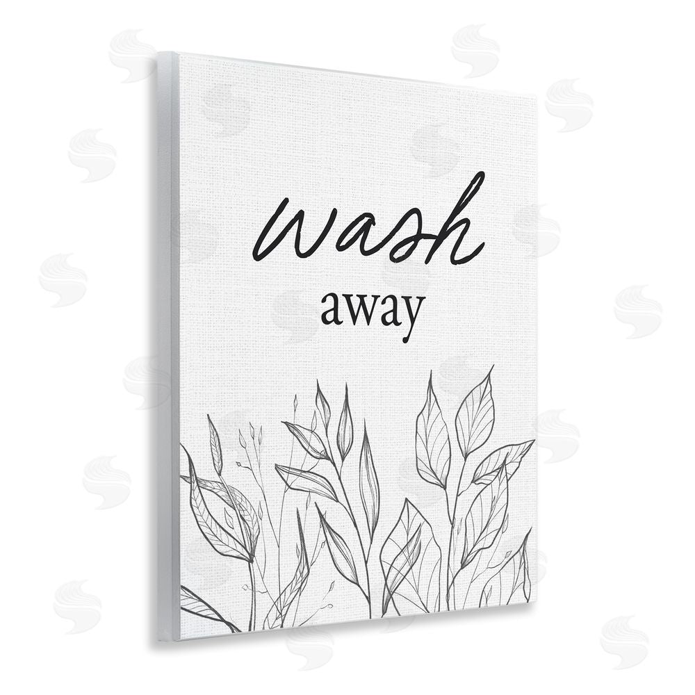 Lettered and Lined Minimalist Leaves Wash Away Wooden Wall Plaque Art Print